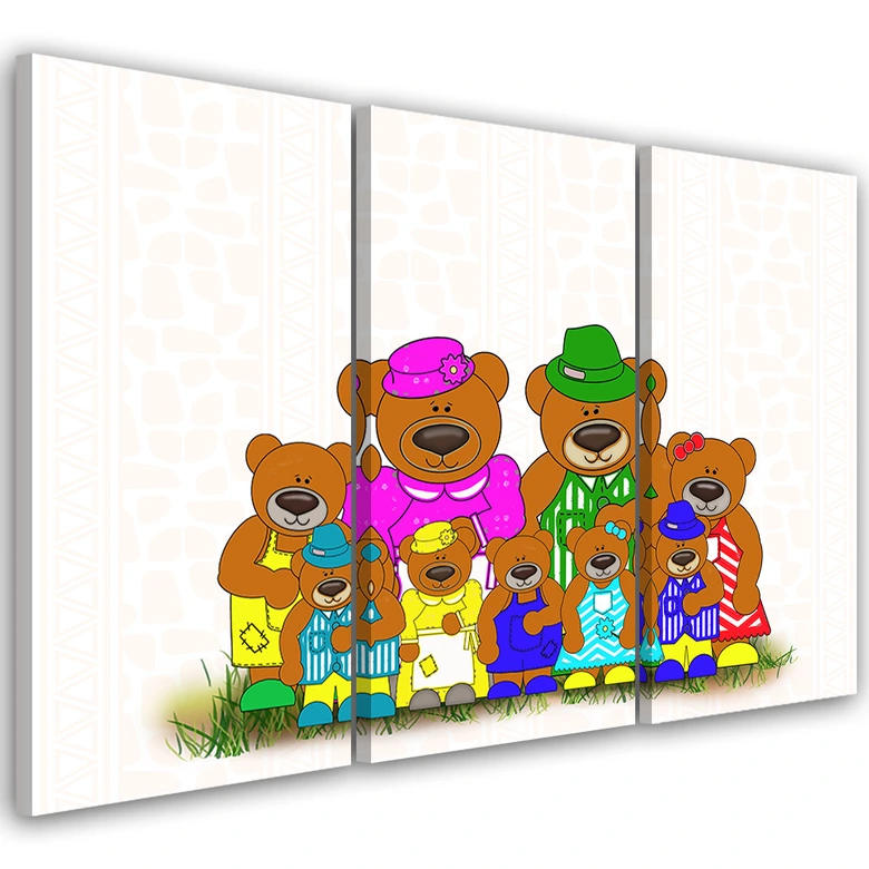 Leinwandbild 3-teilig, Bunte Teddybären 