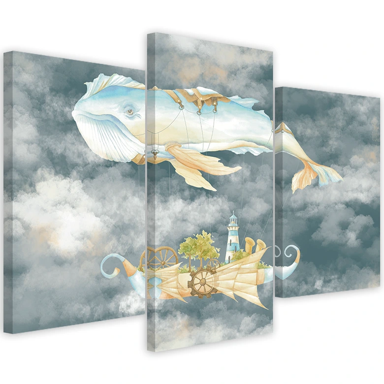 Leinwandbild 3 teilig, Fliegerwal und Schiff 