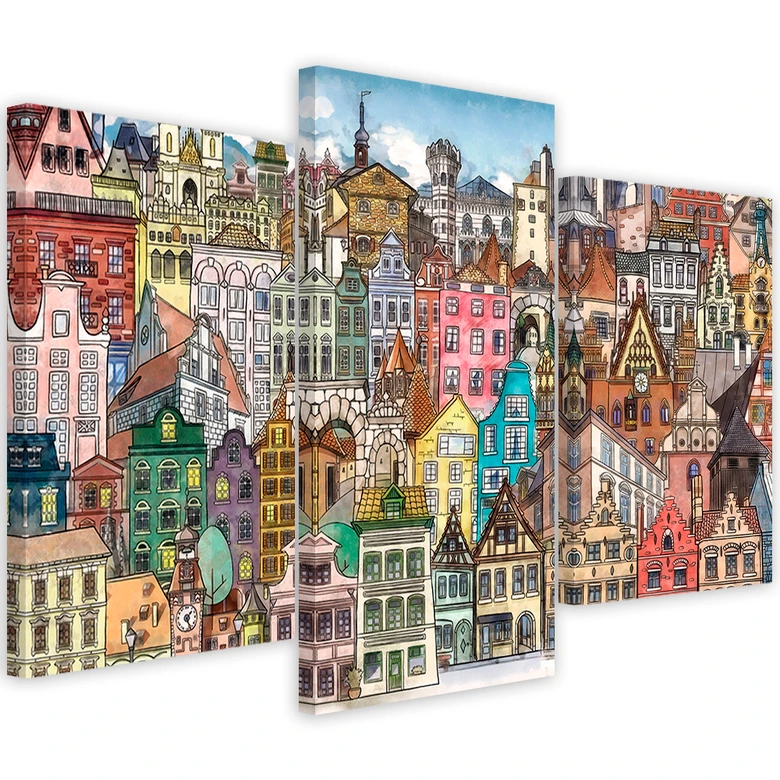 Leinwandbild 3 teilig, Fröhliche Stadt 