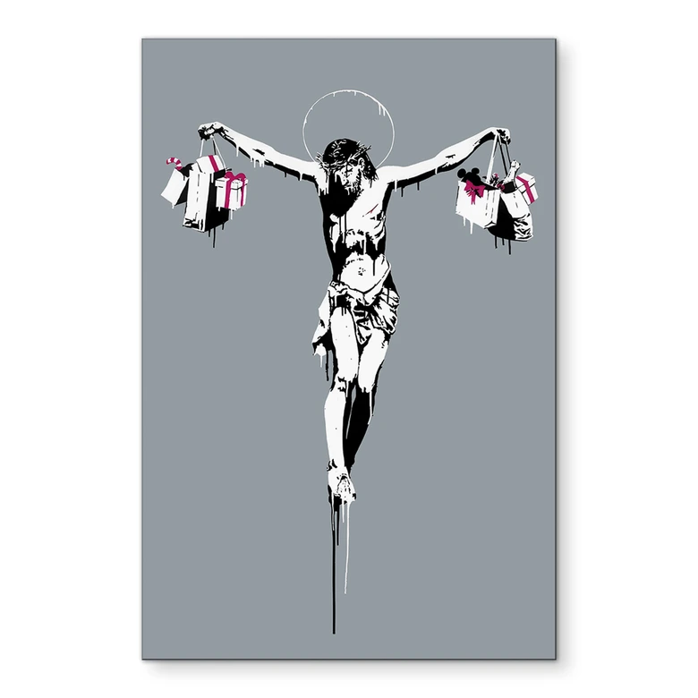 Tableaux Banksy - Jésus Christ avec des sacs à provisions - Alu-Dibond 