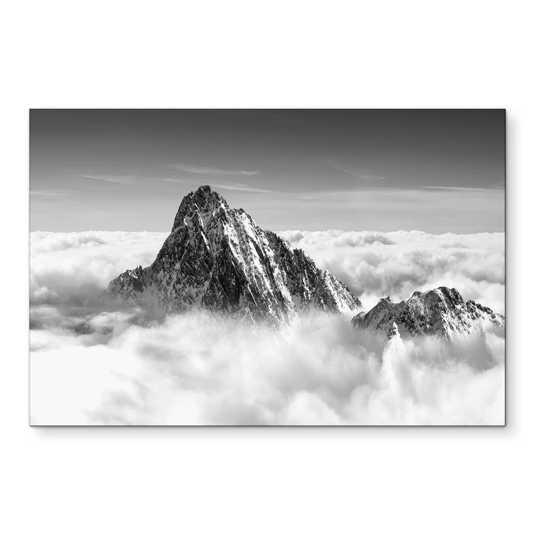 Wandbild Bergspitze über den weißen Wolken - Alu-Dibond 