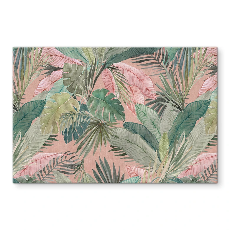 Wanddecoratie tropische bladeren in de jungle roze - Bloomery Decor - Aluminium dibond 