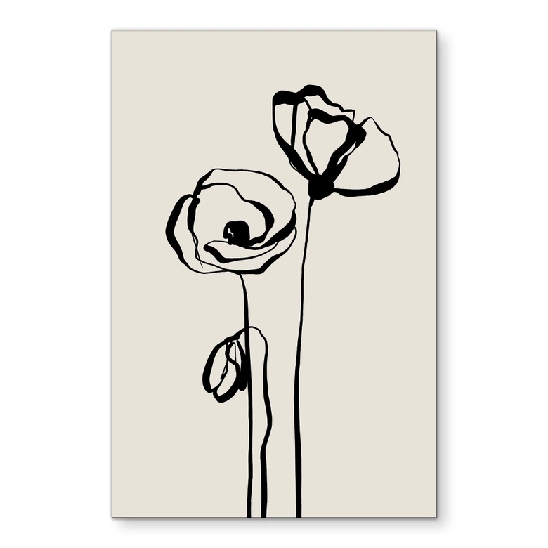 Wanddecoratie Line Art Twee klaprozen - Cats & Dotz - Alu-Dibond 