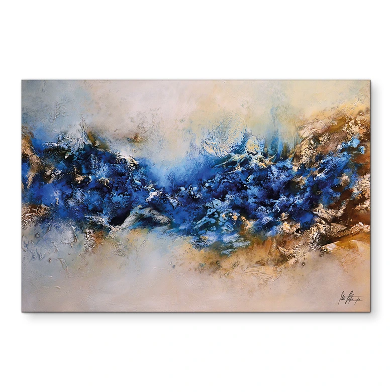 Wandbild Blau-goldene Interaktion - Fedrau - Alu-Dibond 