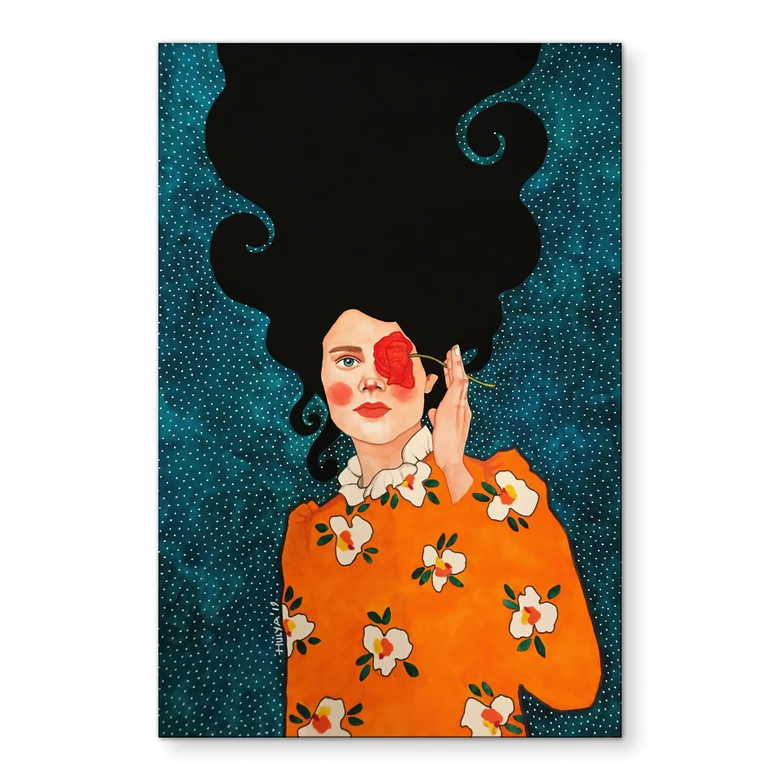 Wandbild Geheimnisvolle Frau mit Rose - Hülya - Alu-Dibond 