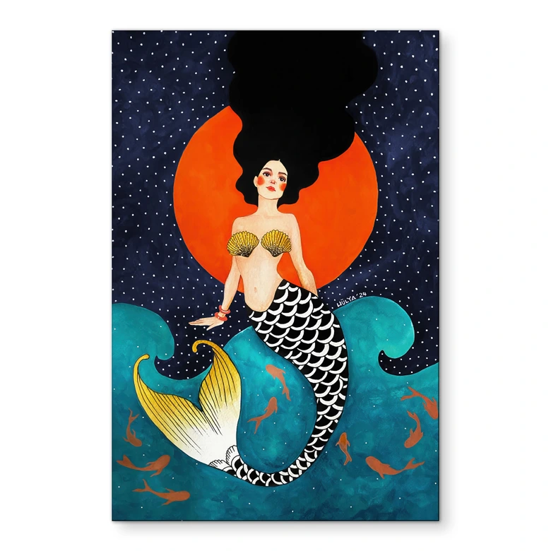 Wandbild Meerjungfrau im roten Mondlicht - Hülya - Alu-Dibond 