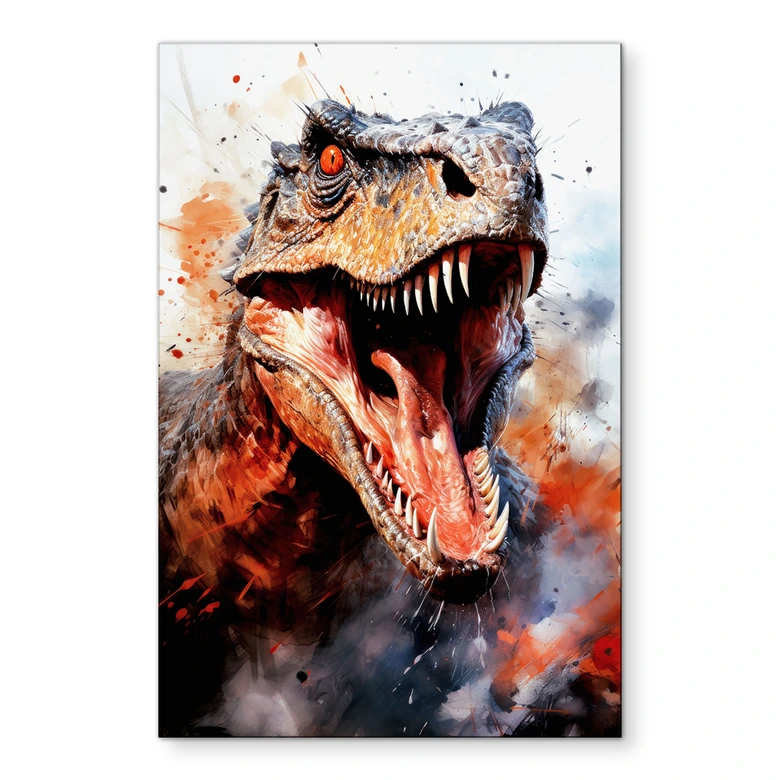 Vægmaleri T-Rex: Det vilde ansigt fra forhistorisk tid - Jaszke - Alu-Dibond 