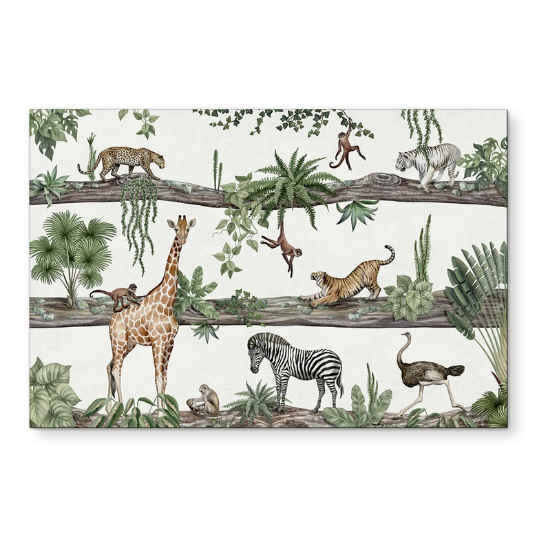 Wandbild Afrikanische Tiere im Dschungel - Kikki Belle - Alu-Dibond 