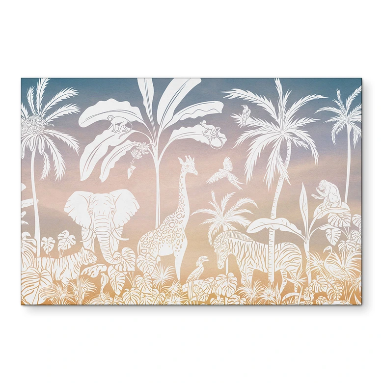Wandbild Dschungelparadies mit Wildtieren - Ombre - Kikki Belle - Alu-Dibond 