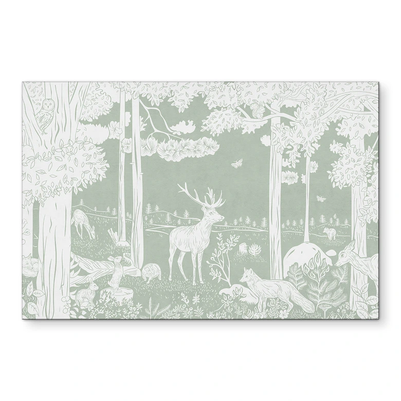 Wandbild Waldidylle in Grün - Oase für Wildtiere - Kikki Belle - Alu-Dibond 