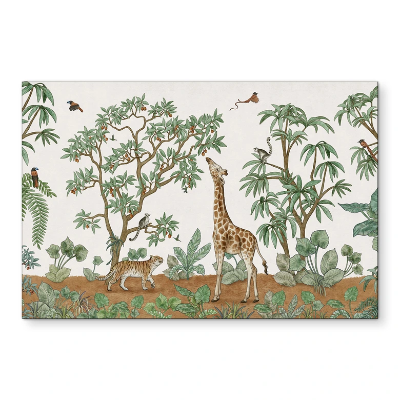 Wandbild Wimmelbild Dschungeltiere - Kikki Belle - Alu-Dibond 