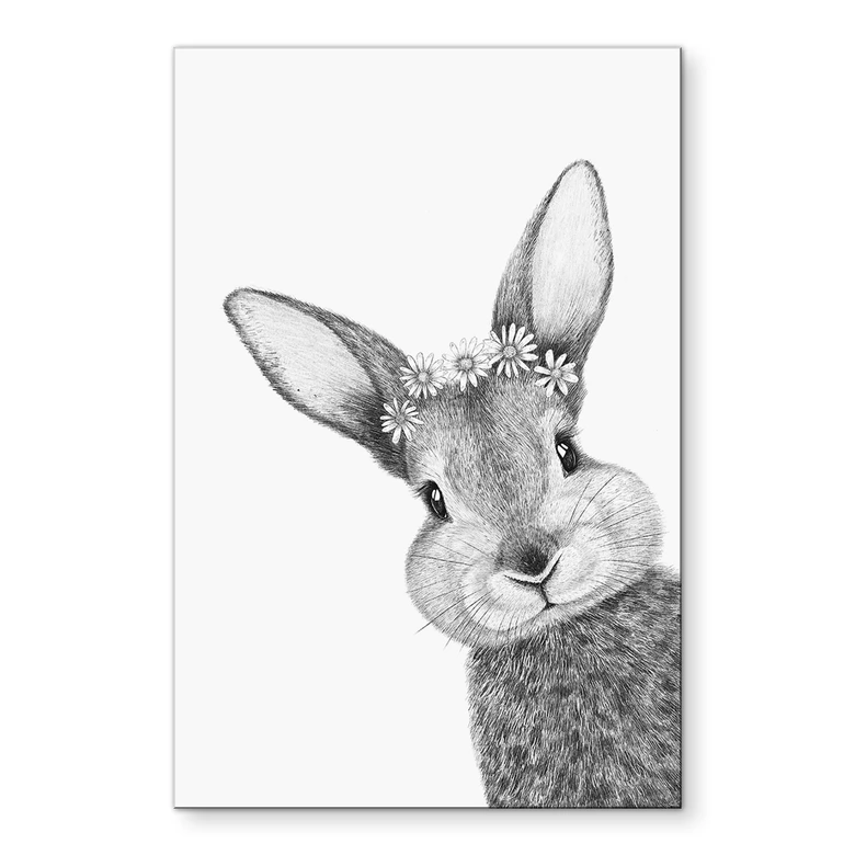Wandbild Niedlicher Hase mit Kamillenblumen - Korenkova - Alu-Dibond 