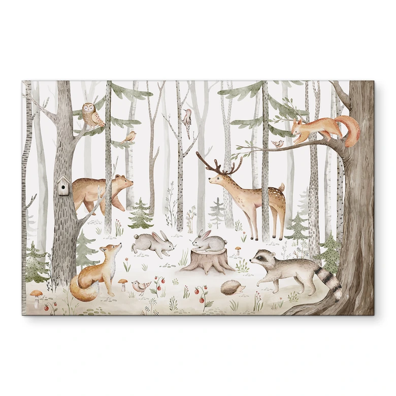 Wandbild Abenteuer mit Waldtieren - Kvilis - Alu-Dibond 