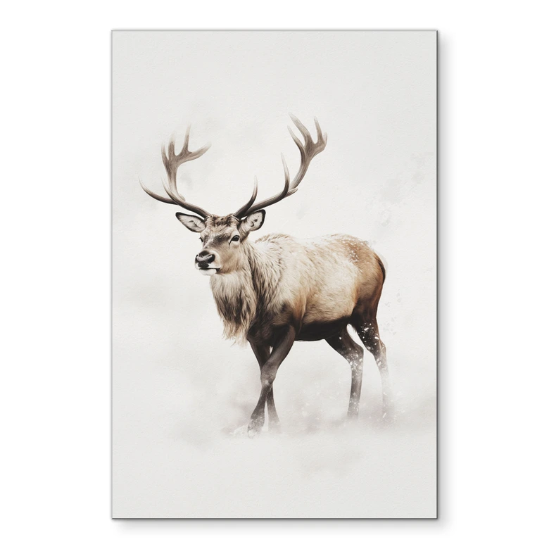Wanddecoratie hert in witte winter - Magnusson - Alu-Dibond 