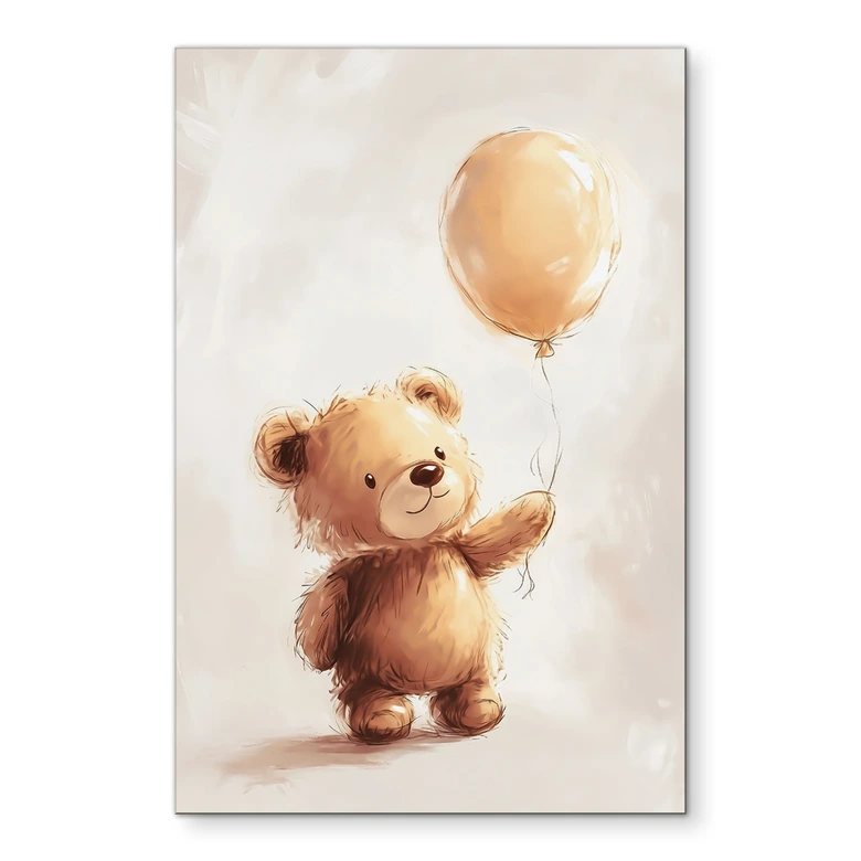 Wandbild Kleiner Teddybär mit Luftballon - Magnusson - Alu-Dibond 