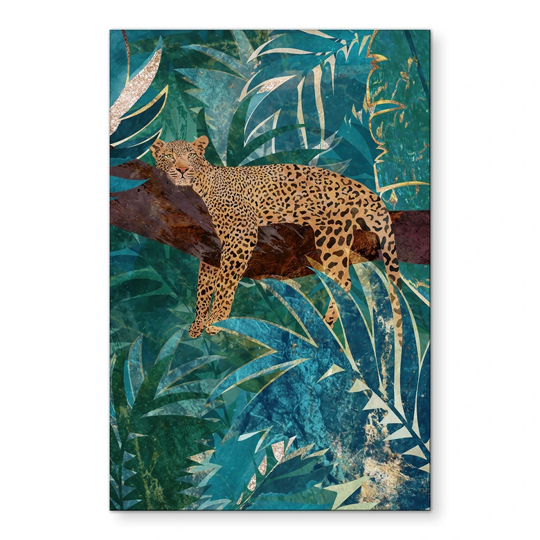 Wandbild Leopard im smaragdgrünen Dschungel - Manovski - Alu-Dibond 
