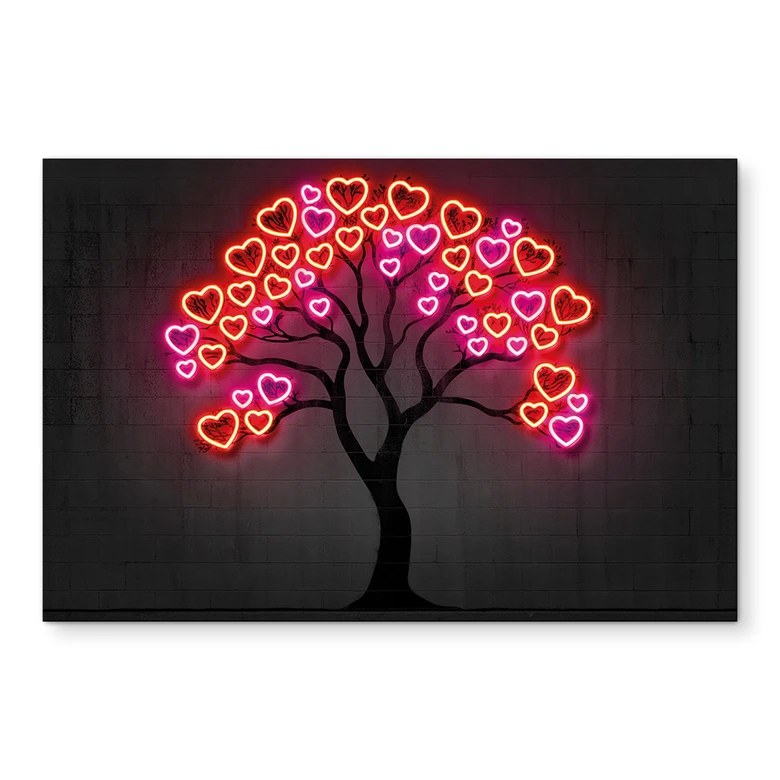 Wandbild Baum mit roten Herzen - Mielu - Alu-Dibond 