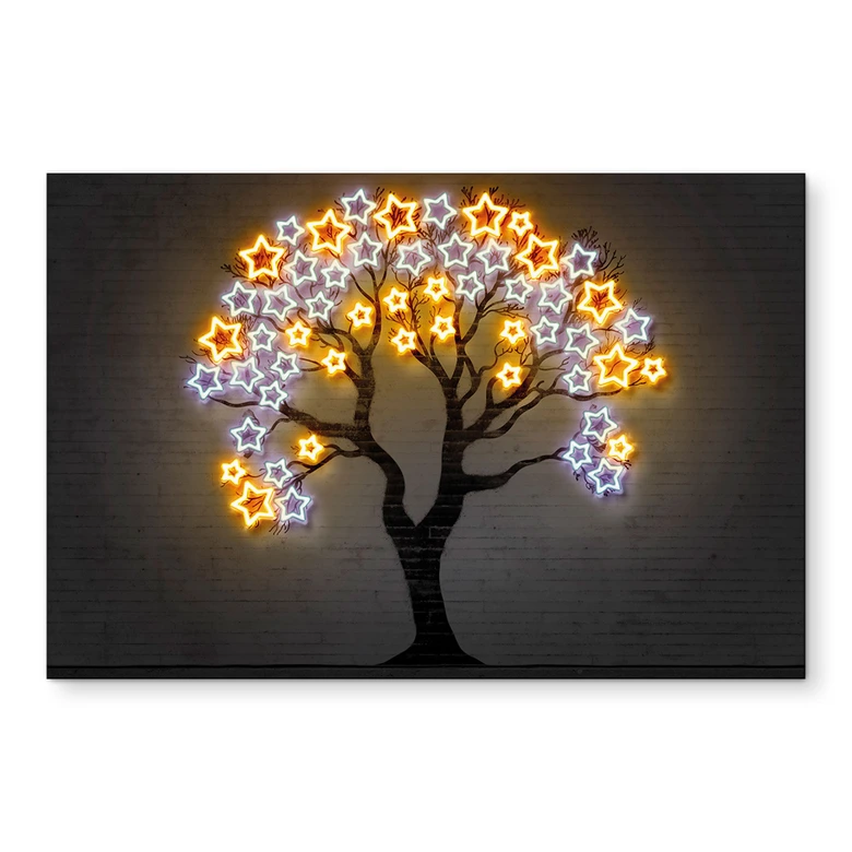Wandbild Baum mit Sternen | Neon Pop Art - Mielu - Alu-Dibond 