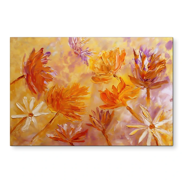 Wandbild Goldener Blütenrausch | Blumen Gemälde - Pomata - Alu-Dibond 