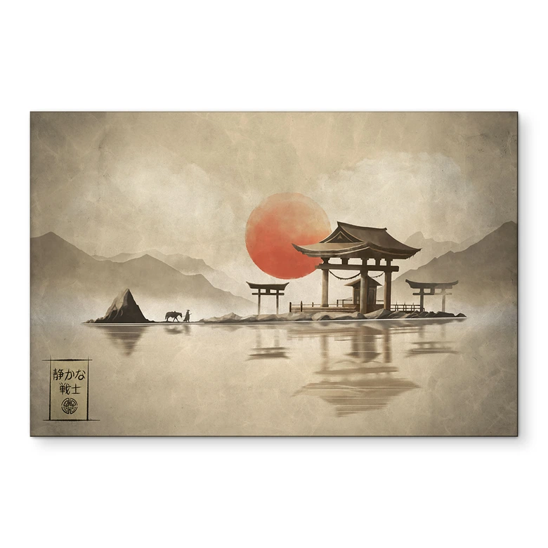 Wandbild Japanischer Tempel im Sonnenaufgang - Roze - Alu-Dibond 