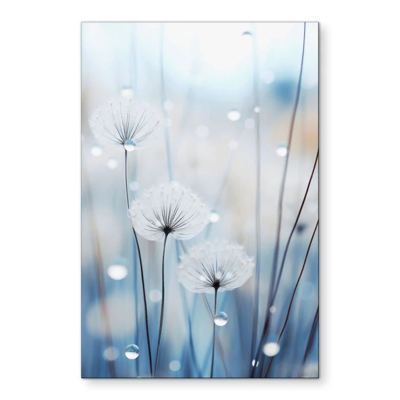 Wandbild Tauperlen auf Pusteblumen - Treechild - Alu-Dibond 