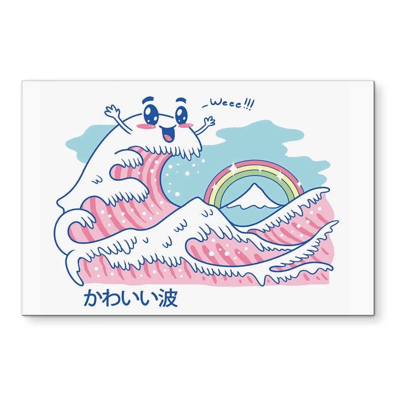 Wandbild Kawaii Welle mit Regenbogen und Berg Fuji - Trinidad - Alu-Dibond 