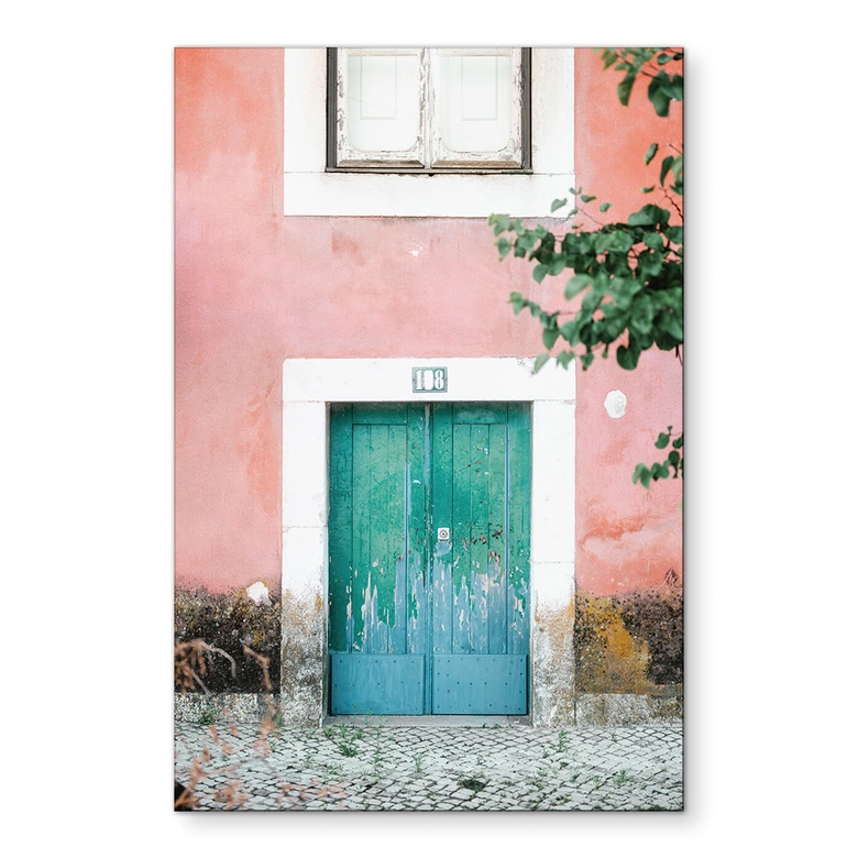 Wandbild Mediterrane Hausfassade in Lissabon - Zwart - Alu-Dibond 