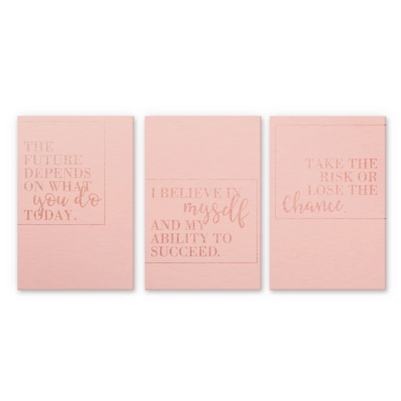 Alu-Dibond mit Kupfereffekt Motivation (3er Set) 3x 20x30 cm 