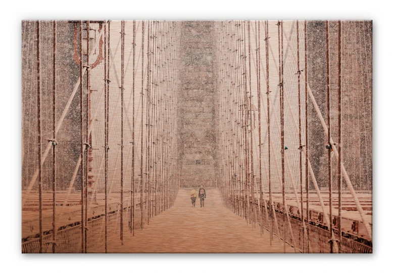 Alu-Dibond-Kupfereffekt - Winter auf der Brooklyn Bridge 