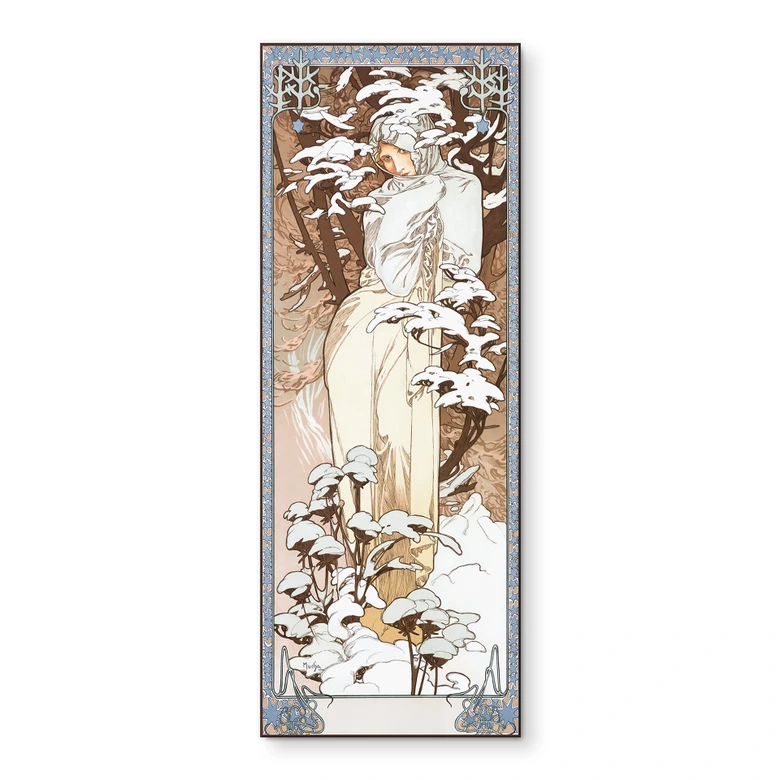 Wandbild Jahreszeiten: Der Winter 1900 - Mucha - Alu-Dibond Panorama 