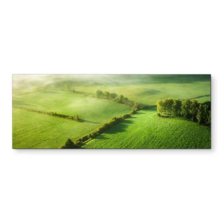 Wandbild Idyllische Felder im Nebel - Keller - Panorama - Alu-Dibond 