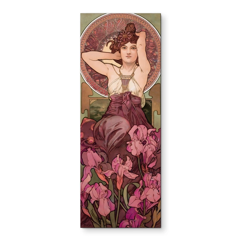Wandbild Mucha - Edelsteine: Amethyst - Alu-Dibond Panorama 