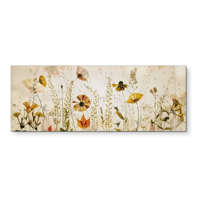 Wandbild Wilde Wiesenblumen im Sonnenlicht - Talen - Panorama - Alu-Dibond 