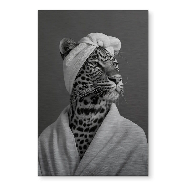 Wandbild mit Silbereffekt Royale Spa-Auszeit mit Leopard - Rahner - Alu-Dibond 