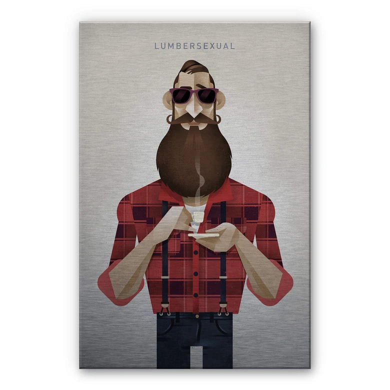 Alu-Dibond mit Silbereffekt Braun - Lumbersexual 