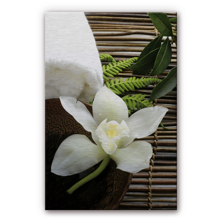 Alu-Dibond mit Silbereffekt Wellness Orchidee 