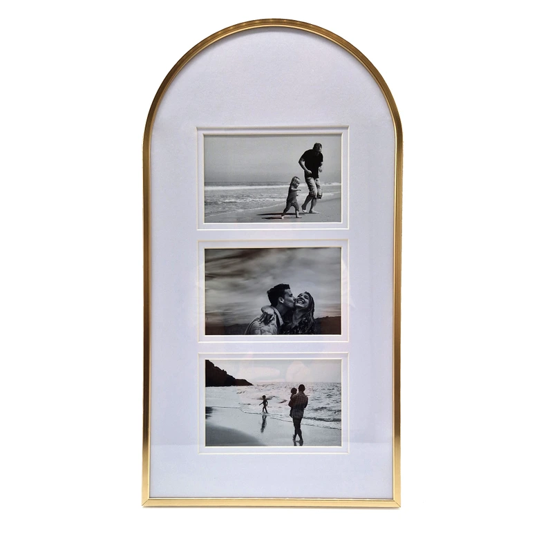 Aluminium Bilderrahmen Gold mit Passepartout - für 3 Fotos - 25,4 x 48,3 cm 