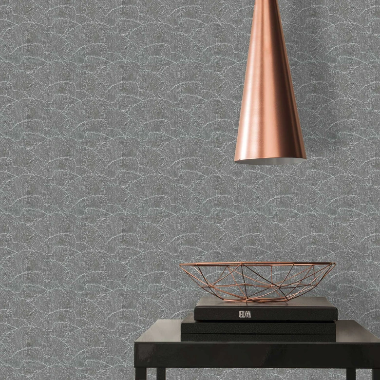 papier peint à vagues noir argenté - papier peint intissé à effet métallique 