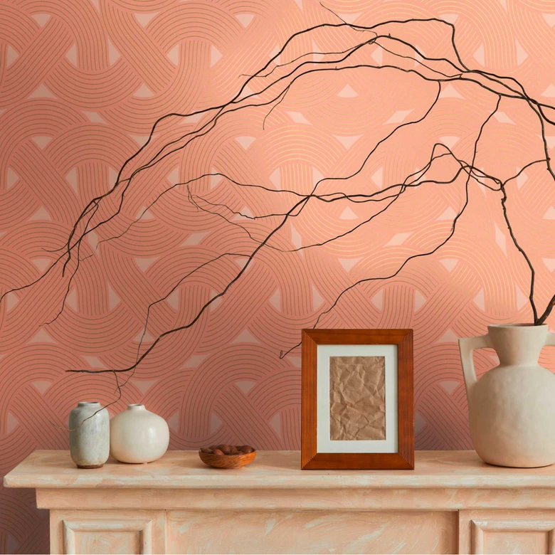 Papier peint art déco orange marron - papier peint graphique à motifs de lignes 