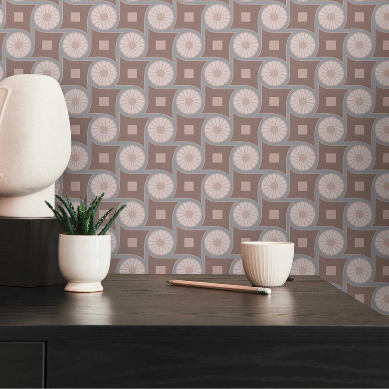 Papier peint graphique avec motif circulaire marron beige - papier peint intissé style rétro 