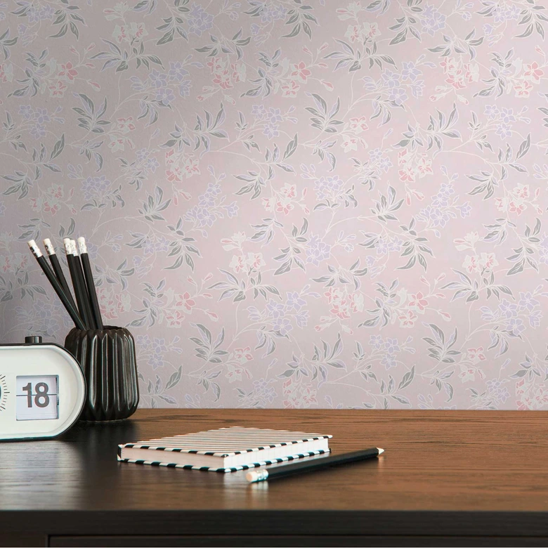 Papel pintado Floral con flores rosa crema - papel pintado moderno con motivos florales - papel pintado no tejido floral 