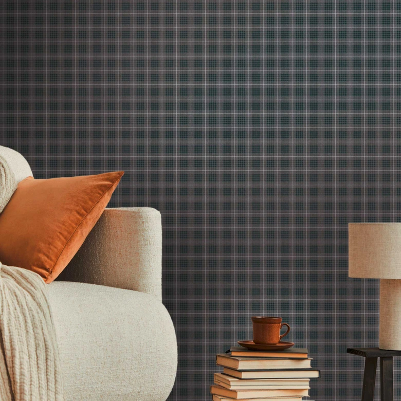 geruit vliesbehang in retro look bruin grijs - modern geruit behang - vintage patroon behang 