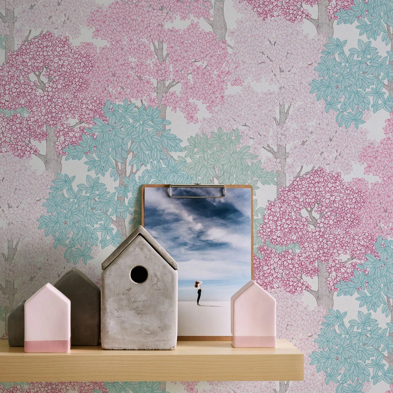 Architects Paper Floral Impression - Papier peint intissé de forêt, rose 
