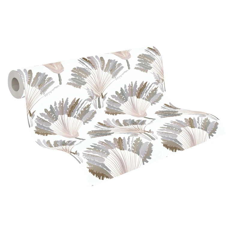 Architects Paper Vliestapete Jungle Chic Dschungeltapete Palmentapete grau, weiß, braun 