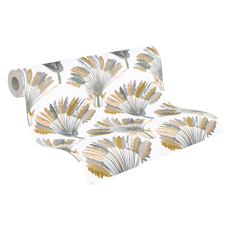 Architects Paper Vliestapete Jungle Chic Dschungeltapete Palmentapete gelb, grau, weiß 