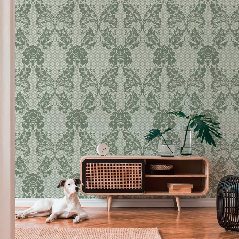 Architects Paper Vliestapete Luxury wallpaper Barocktapete mit Ornamenten in Echtflock blau, grün 