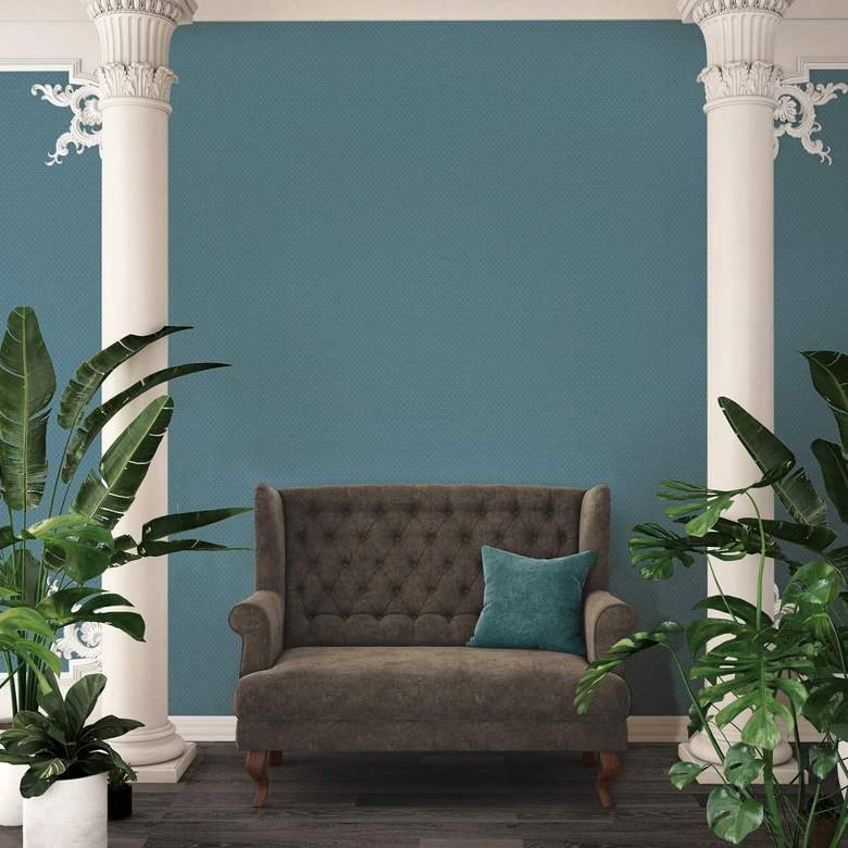 Unit wallpaper in blue and bronze A.S. Creation non-woven wallpaper with geometric pattern 