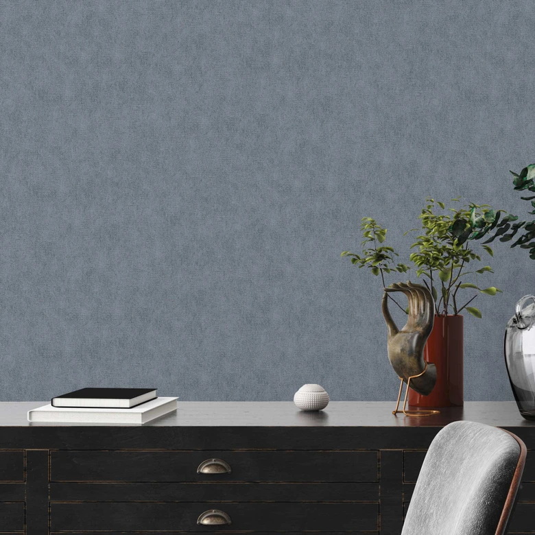 Glossy blue plain wallpaper - non-woven fabric-look wallpaper  