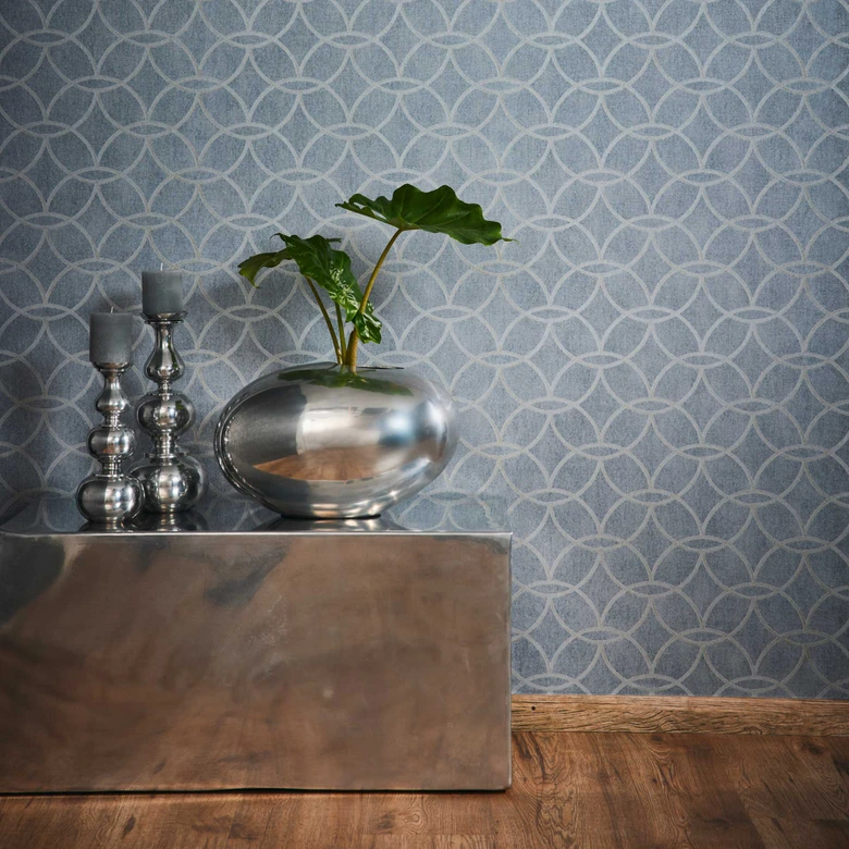 Błyszcząca tapeta niebiesko-szara - geometryczna tapeta z włókniny 