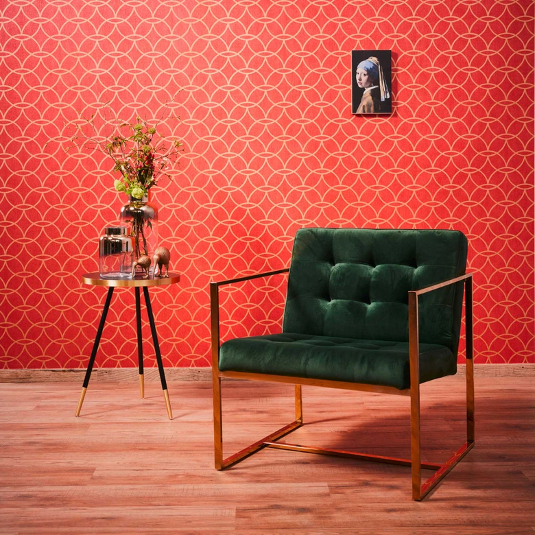 Papier peint brillant rouge-or - papier peint géométrique intissé 